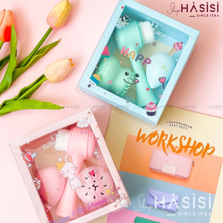 Bộ Rửa Mặt RUBYFACE Cọ Rửa Mặt + Bông Mút + Rửa Mặt Bạch Tuộc(SHOP GIAO MÀU NGẪU NHIÊN)