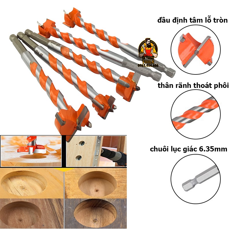 Mũi Khoét Gỗ Lưỡi Hợp Kim Loại Tốt Dài 130mm Chuôi lục giác
