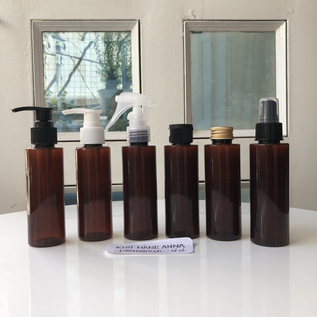 Chai lọ 100ml / 150ml màu nâu, trong suốt chiết mỹ phẩm- chai pet nhựa xịt sương/ xịt giọt/ nắp nhôm/ nắp bật/ xịt kính