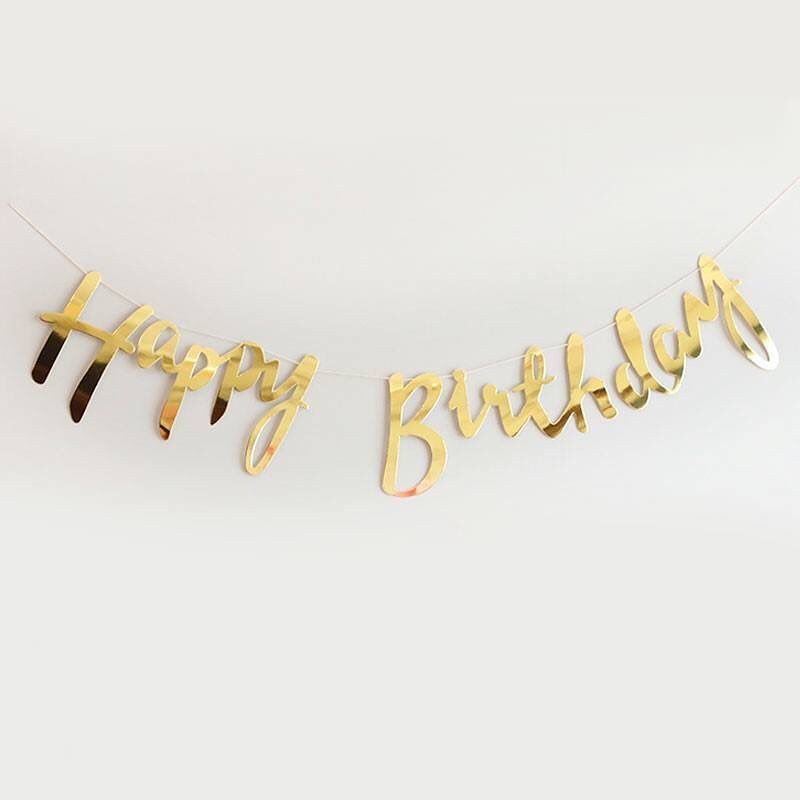 Dây chữ Happy Birthday - Dây chữ Happy Birthday nghệ thuật ép kim mẫu mới màu vàng bạc - Trang Trí sinh nhật