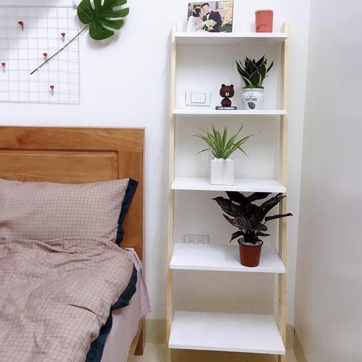 Kệ thang gỗ / Kệ gô Decor trang trí nhà cửa 5 tầng sơn ngăn trắng