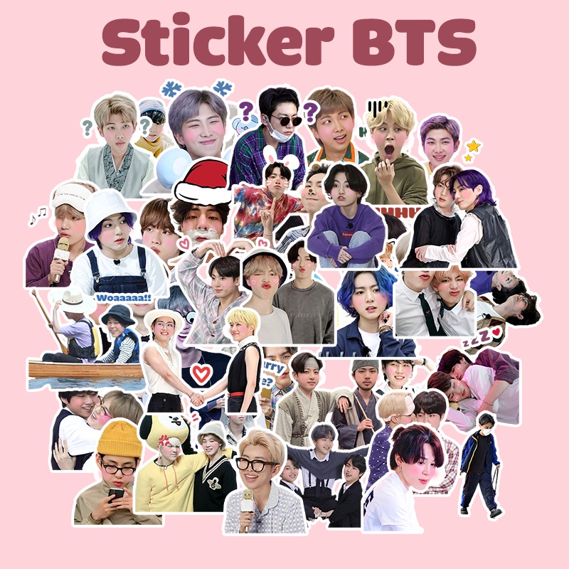 Bộ sticker hình dán BTS đầu to má hồng đáng yêu decal cỡ 5cm