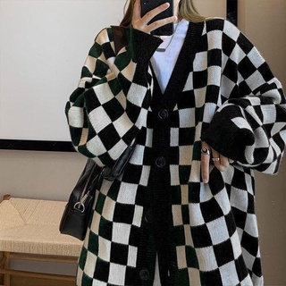 [SẴN ĐEN] Áo cardigan len mỏng kẻ caro
