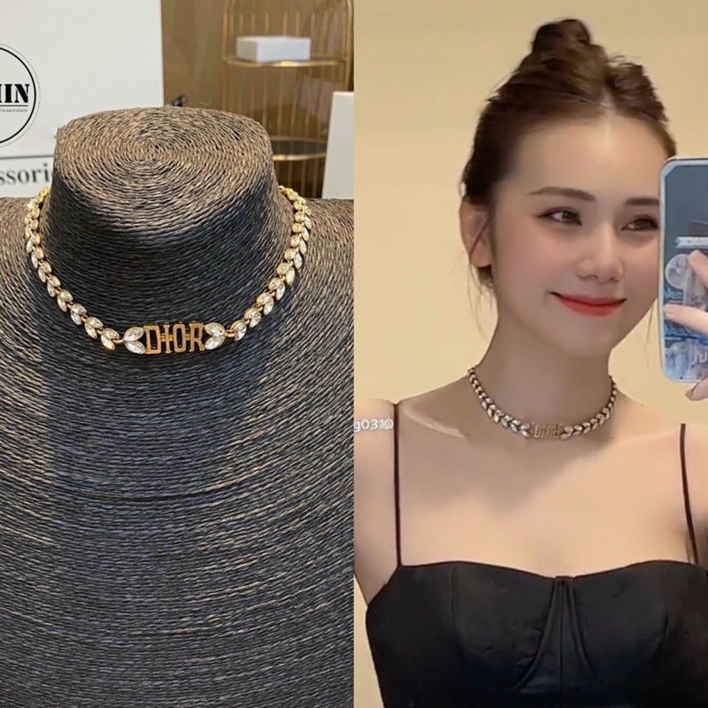 Vòng cổ choker Dior lá cao cấp, bông tai mẫu đẹp sang chảnh