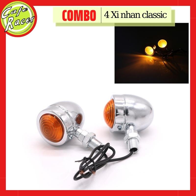 Set phụ tùng gồm đèn hậu tổ ong và 4 xi nhan classic loại bé cho Win 67 Wolf độ xe CAFE RACER Tracker