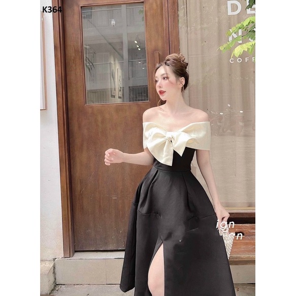 VÁY ĐEN TRỄ VAI THIẾT KẾ NƠ KEM NGỰC SIÊU XINH