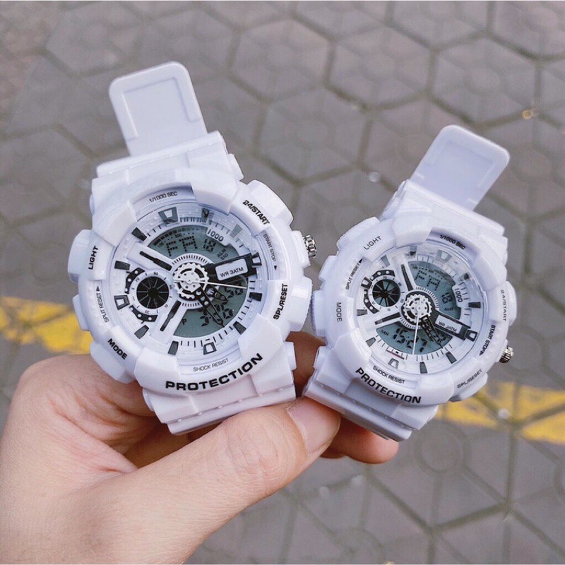 Đồng hồ thể thao Nam- Nữ kim điện tử Ga220 trắng viền đen
