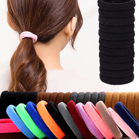 Set 25 Dây Buộc Tóc Cao Su Co Giãn Màu Đen Không Đường May Dành Cho Nữ