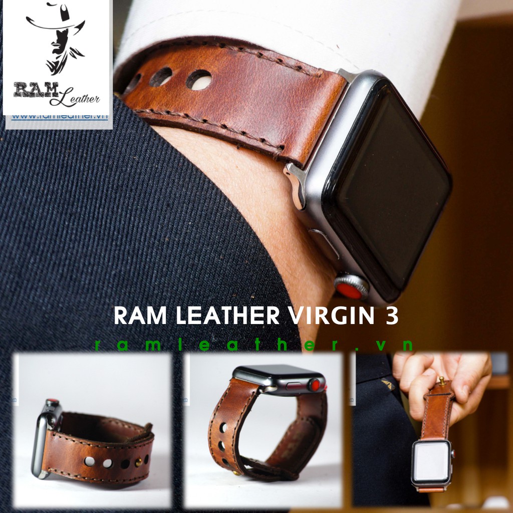 Dây Apple Watch , iWatch , iphone Watch da bò nâu đỏ RAM Leather sang trọng