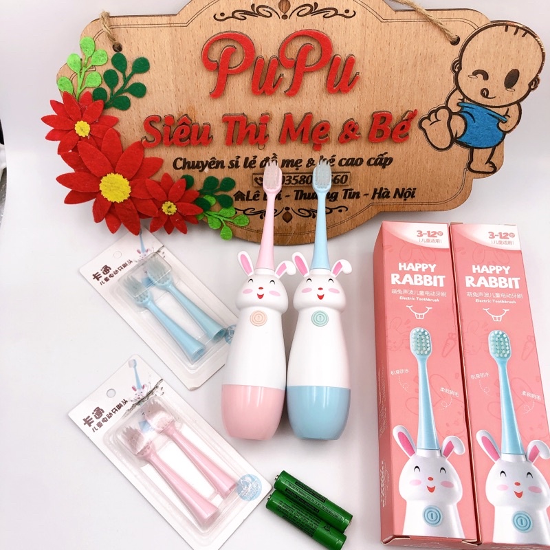 Bàn Chải Đánh Răng Điện Tự Xoay Cho Bé Từ 2 Đến 10 Tuổi Hình Thỏ Dễ Thương