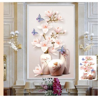 Tranh thêu chữ thập Bình Hoa Lan kT:57x70 cm LV3261