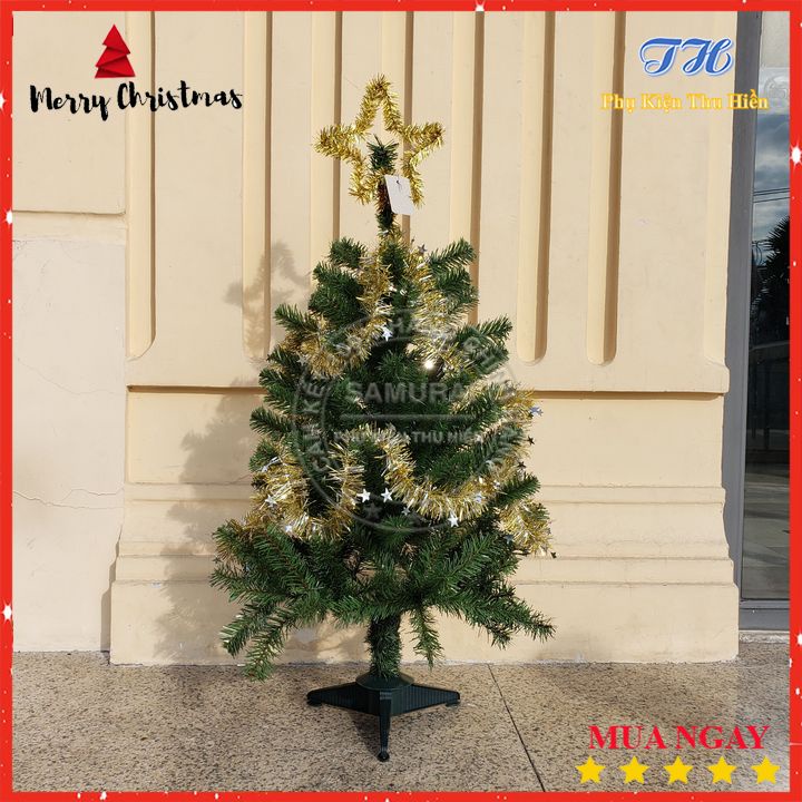 Cây Thông Noel Để Bàn 90cm Kèm Dây Đèn Led, Ngôi Sao Đỉnh Và Dây Kim Tuyến Trang Trí Giáng Sinh