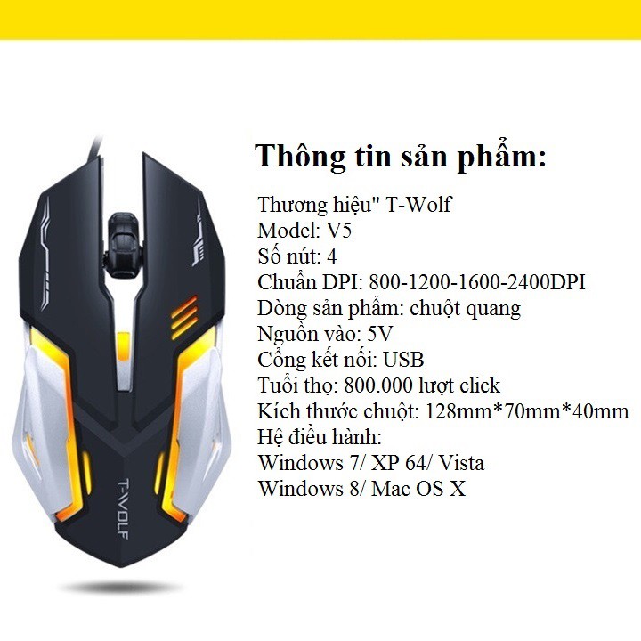 Chuột Chuyên Game Led Cổng USB T-Wolf V5 Cao Cấp