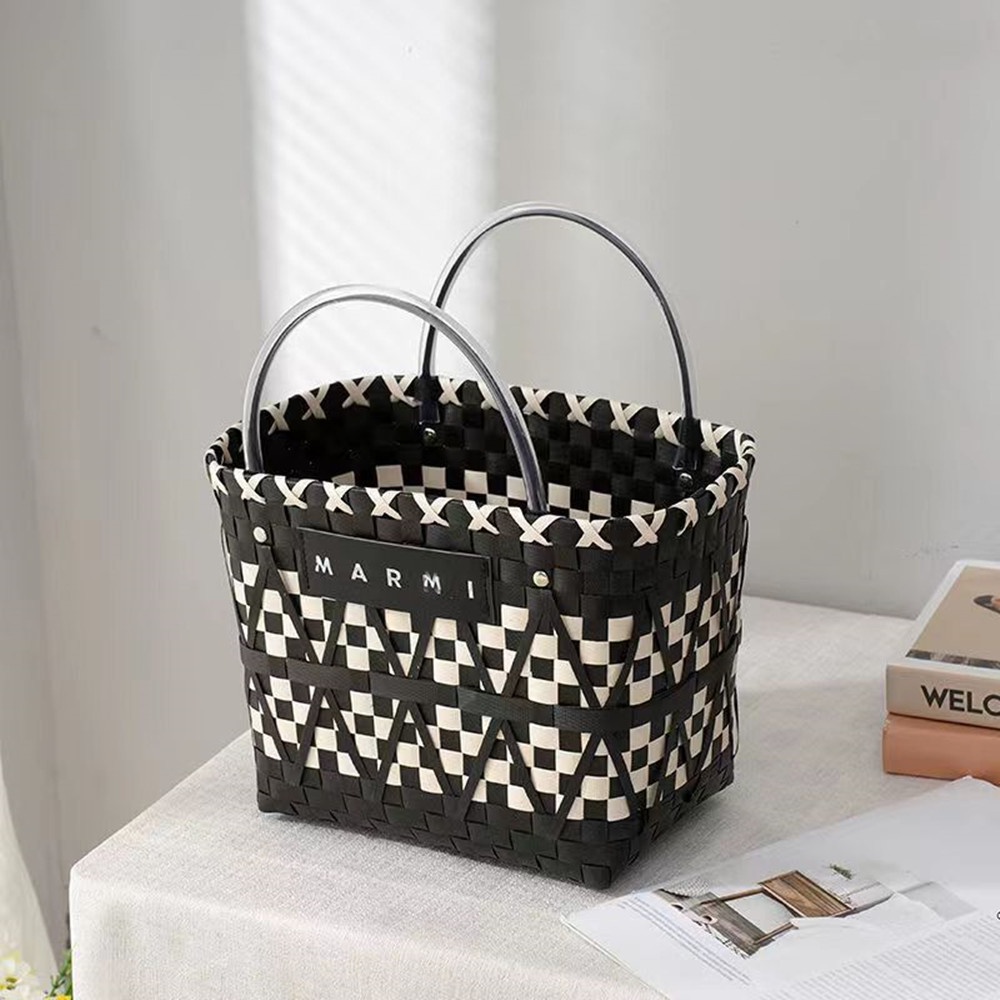 Giỏ Đan Mây Sức Chứa Lớn Màu Trắng Đen Tương Phản