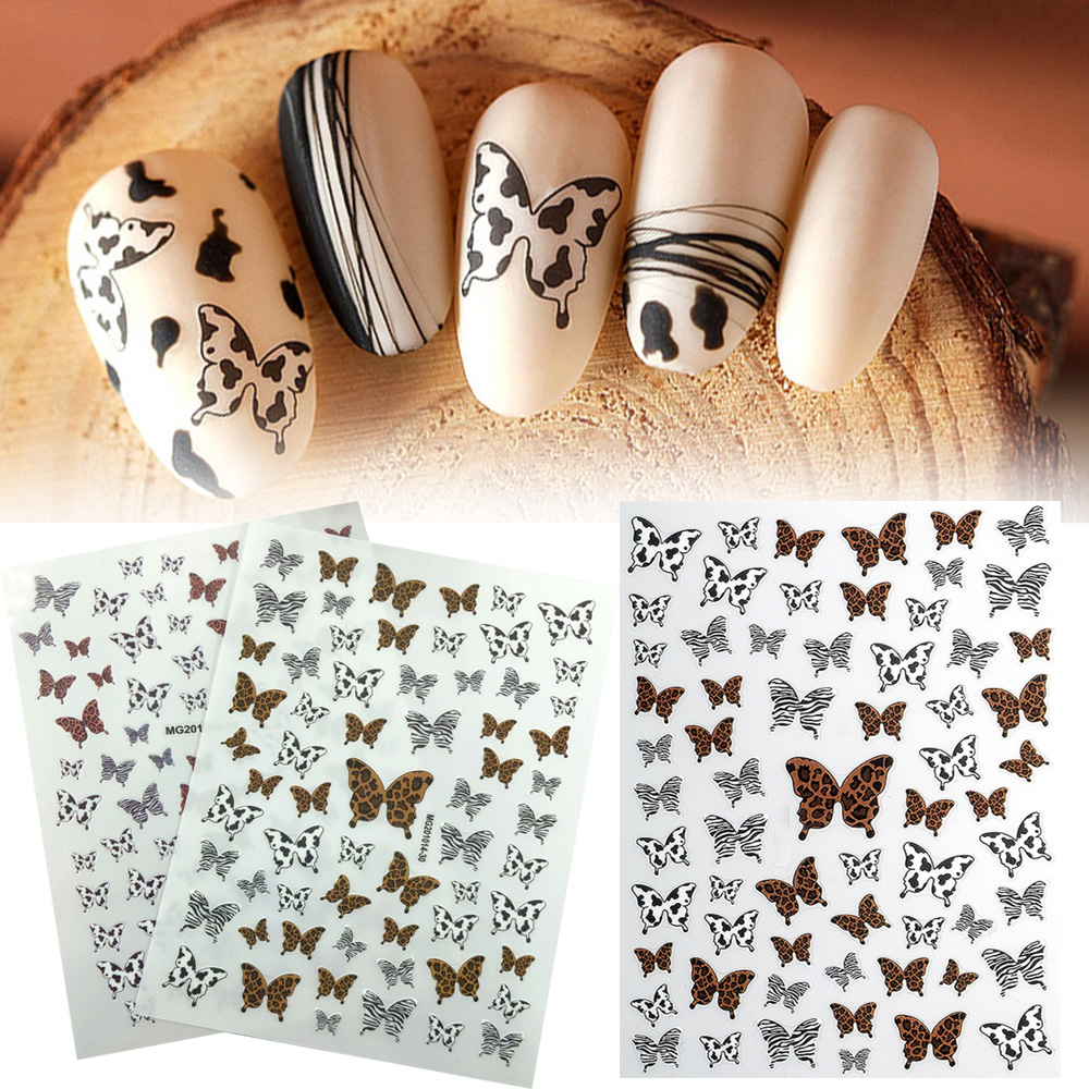 FALLFORBEAUTY Japanese 3D Nail Art Stickers Black Series Adhesive Decal Leopard Butterfly Print Nails Design Manicure Women Girls Ins Style DIY Nail Art Decoration