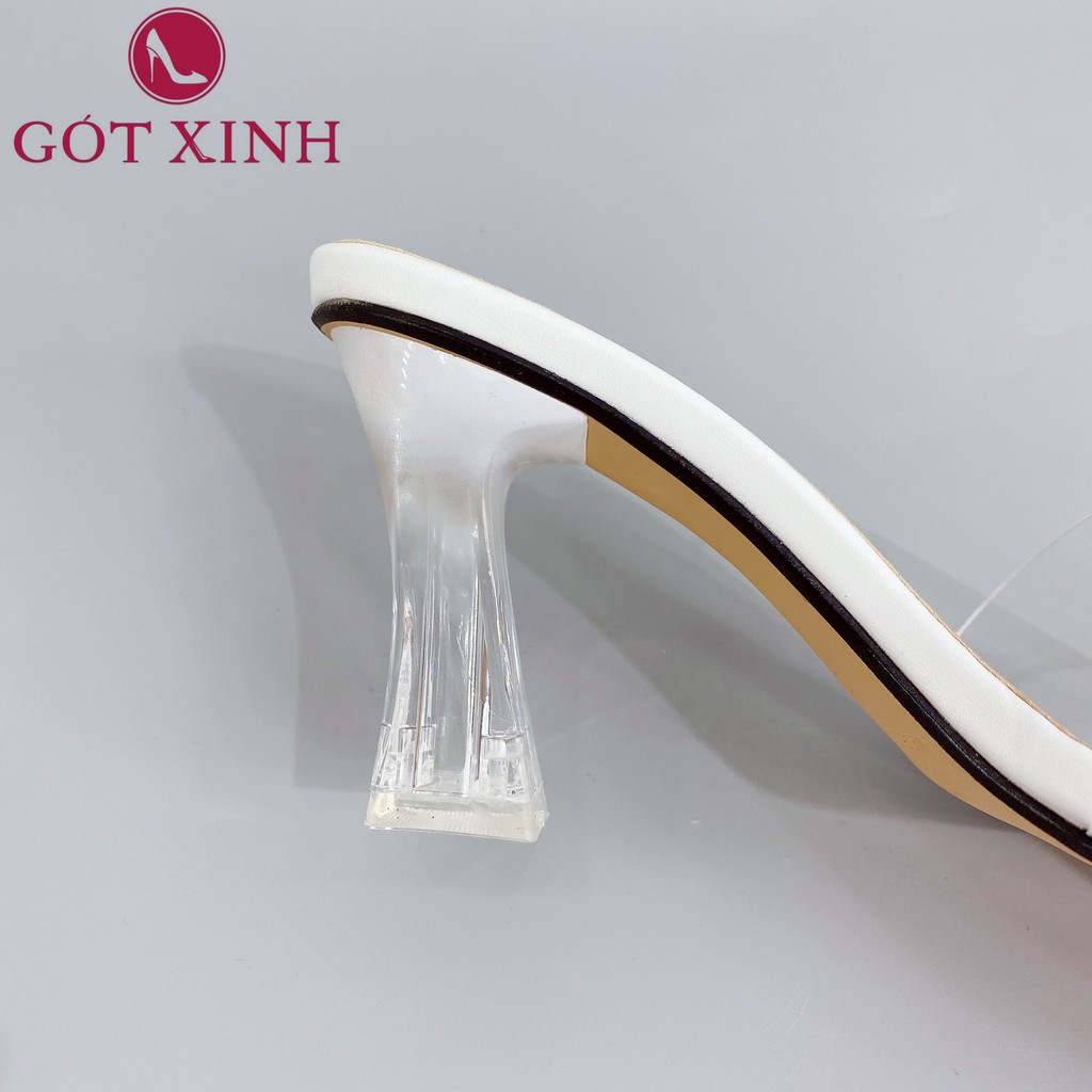 Dép cao gót nữ GÓT XINH D29 mũi vuông quai ngang chất liệu mika trong đế cao 5cm