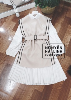 Set váy gile kèm đai ( ảnh thật )