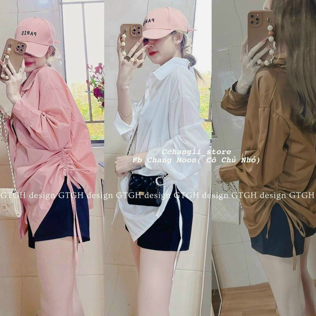 [Sales FreeShip] Áo Sơ Mi Tay Dài Dây Rút 2 Bên Sườn Siêu Xinh