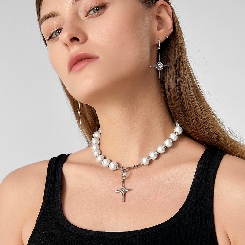 Vòng cổ mặt thánh giá đính ngọc trai thời trang cho nữ