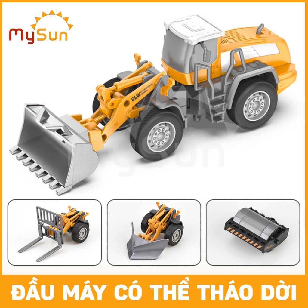 Ô tô xe tải, máy ủi, xúc múc đất, trộn bê tông, cần cẩu,xe lu đồ chơi công trình bằng kim loại cho trẻ em MySun.