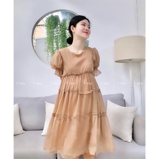  T-Mie | Đầm Bầu Thiết Kế Cổ Tròn Tay Phồng Form Babydoll Siêu Sang Chảnh Công Sở Đi Tiệc Đẹp 