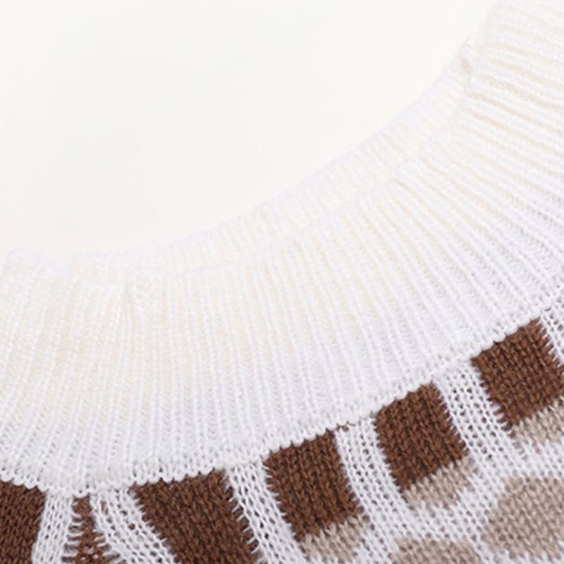 Áo Sweater Dệt Kim Tay Dài Cổ Đứng Dáng Rộng Họa Tiết Hình Học Thời Trang Cho Nữ