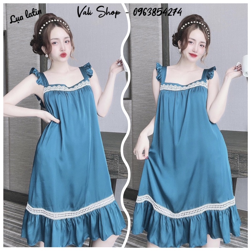 Váy ngủ mặc nhà lụa latin phối ren đuôi cá xoè freesize 42-57kg