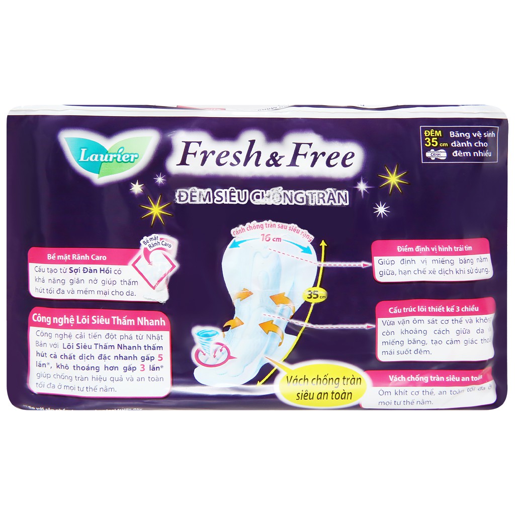 Băng vệ sinh ban đêm Laurier Fresh and Free siêu chống tràn 3 miếng 35cm