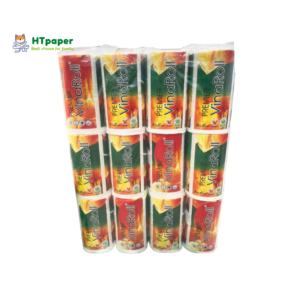 💥 Lốc 6 cuộn Giấy vệ sinh cuộn không lõi PREMIER VINAROLL 3 lớp chính hãng - HTpaper