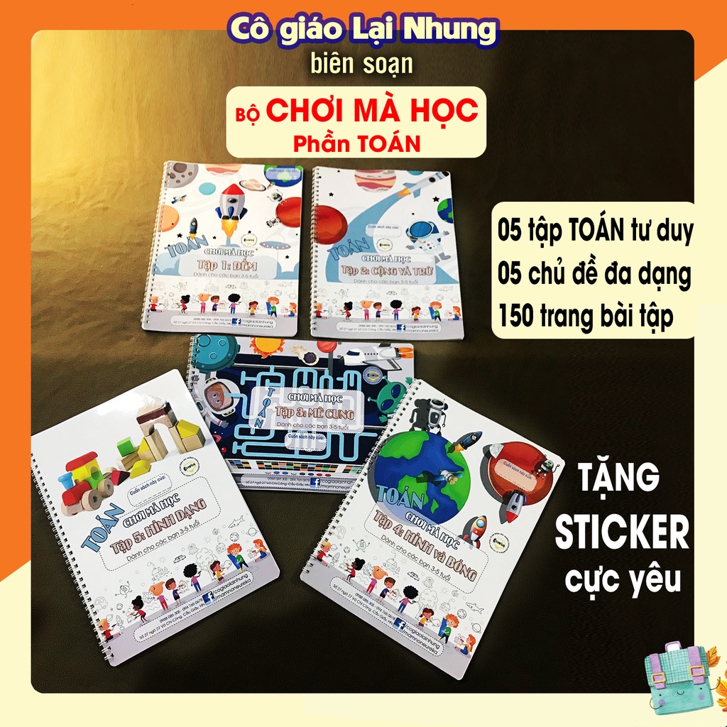 Bộ Chơi mà học Toán 5 tập - Đếm, cộng trừ, mê cung, tìm bóng, hình dạng