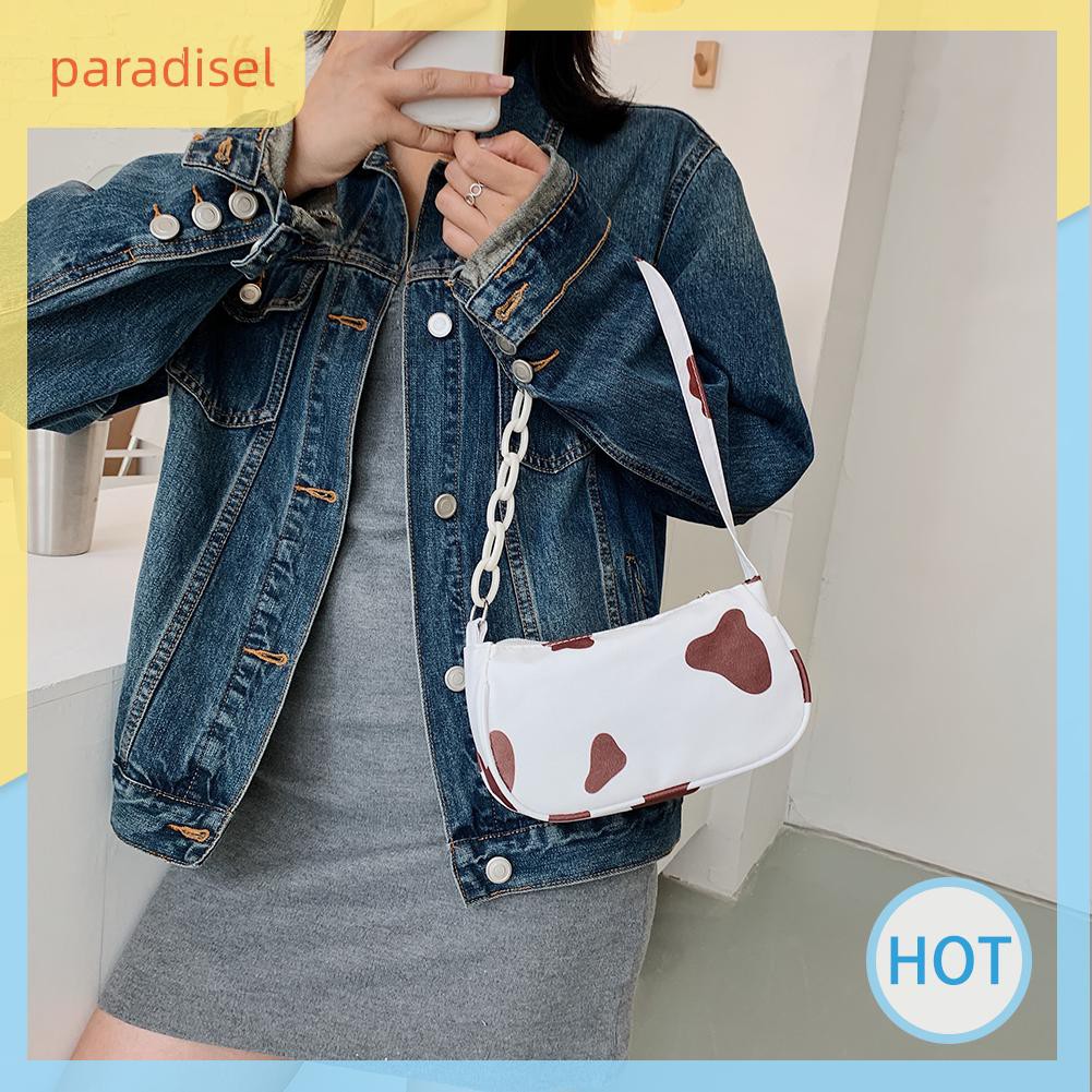 Túi Xách Đeo Vai Kẹp Dưới Cánh Tay Da PU In Họa Tiết Bò Sữa Thời Trang Dành Cho Bạn Nữ