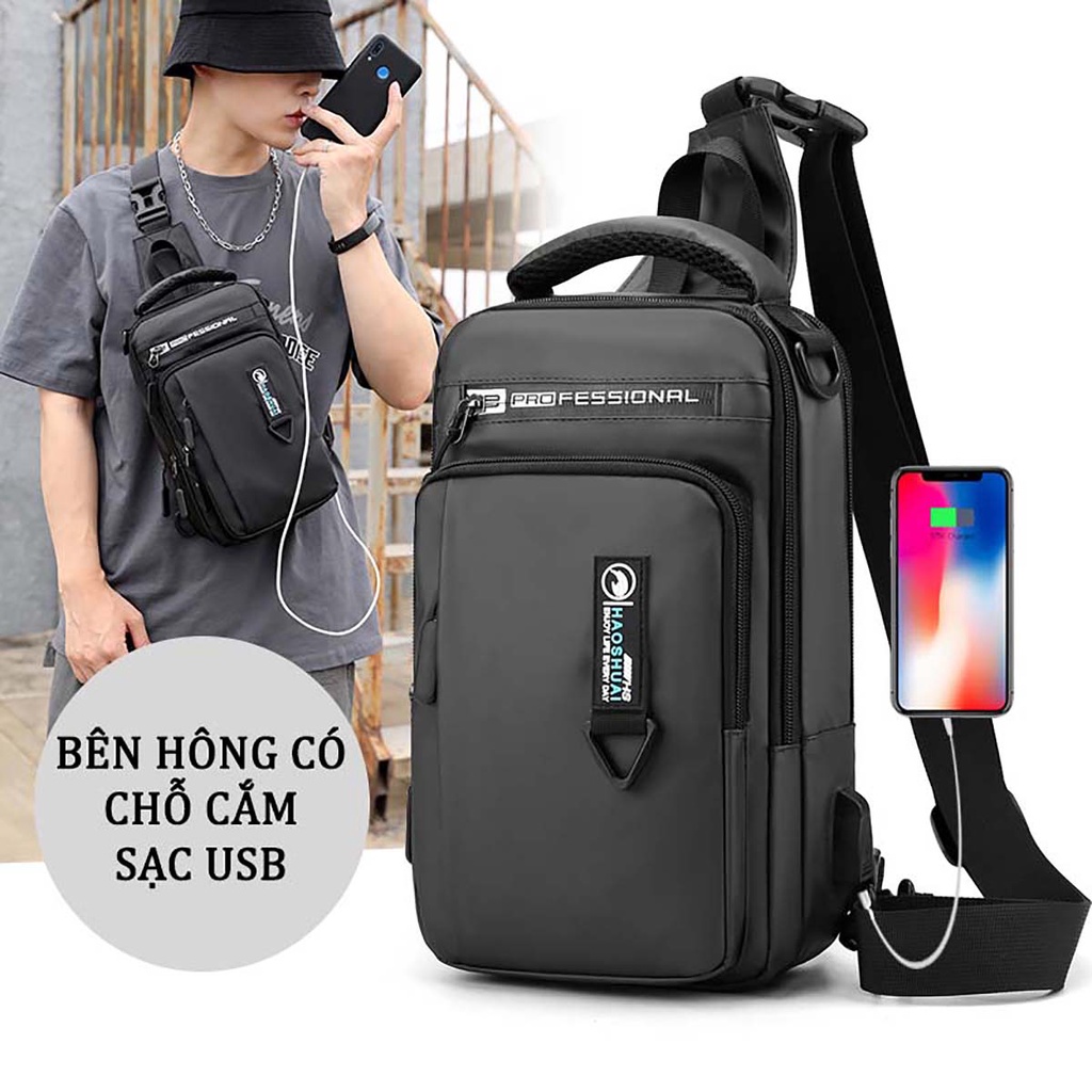 Túi Đeo Chéo Ngực Haoshuai Đi Phượt Nam Nữ Phong Cách, Siêu Nhẹ Chống Nước, Có Cổng Usb Tiện Lợi | BigBuy360 - bigbuy360.vn