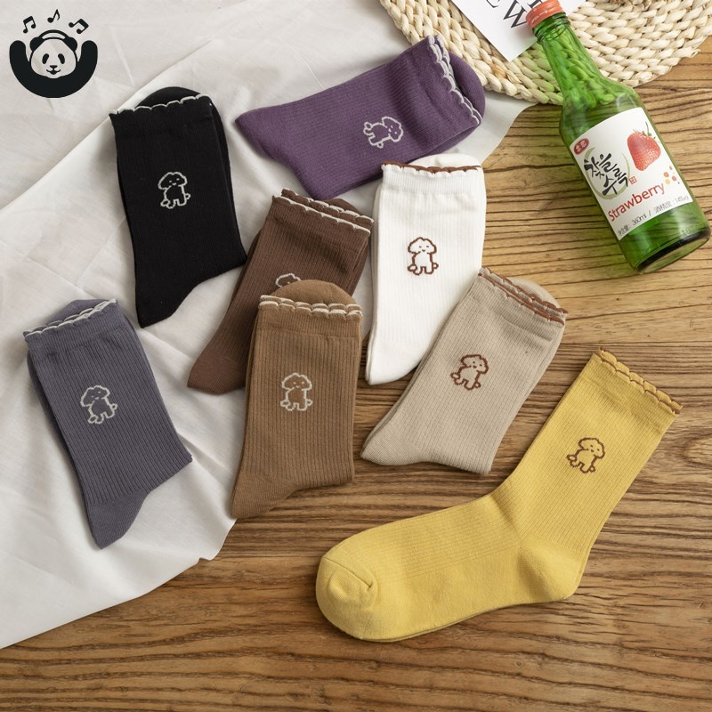 Vớ gân sọc thêu họa tiết cây nấm hoạt hình đáng yêu cao cấp