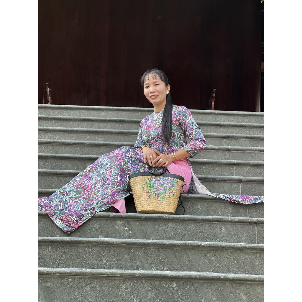 Túi cói  viền nẹp da vẽ handmade