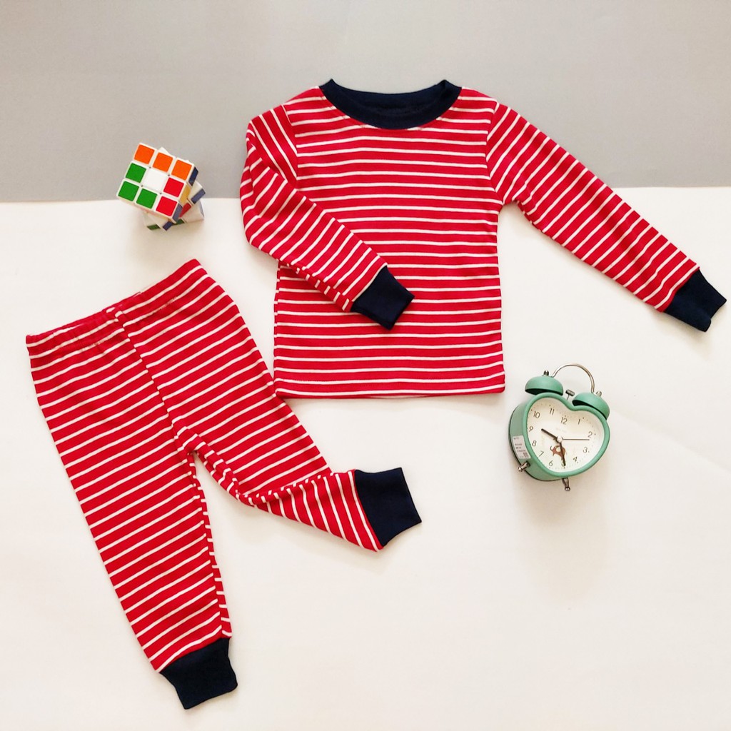 [THANH LÝ] Bộ cotton kẻ dài tay cho bé trai và bé gái