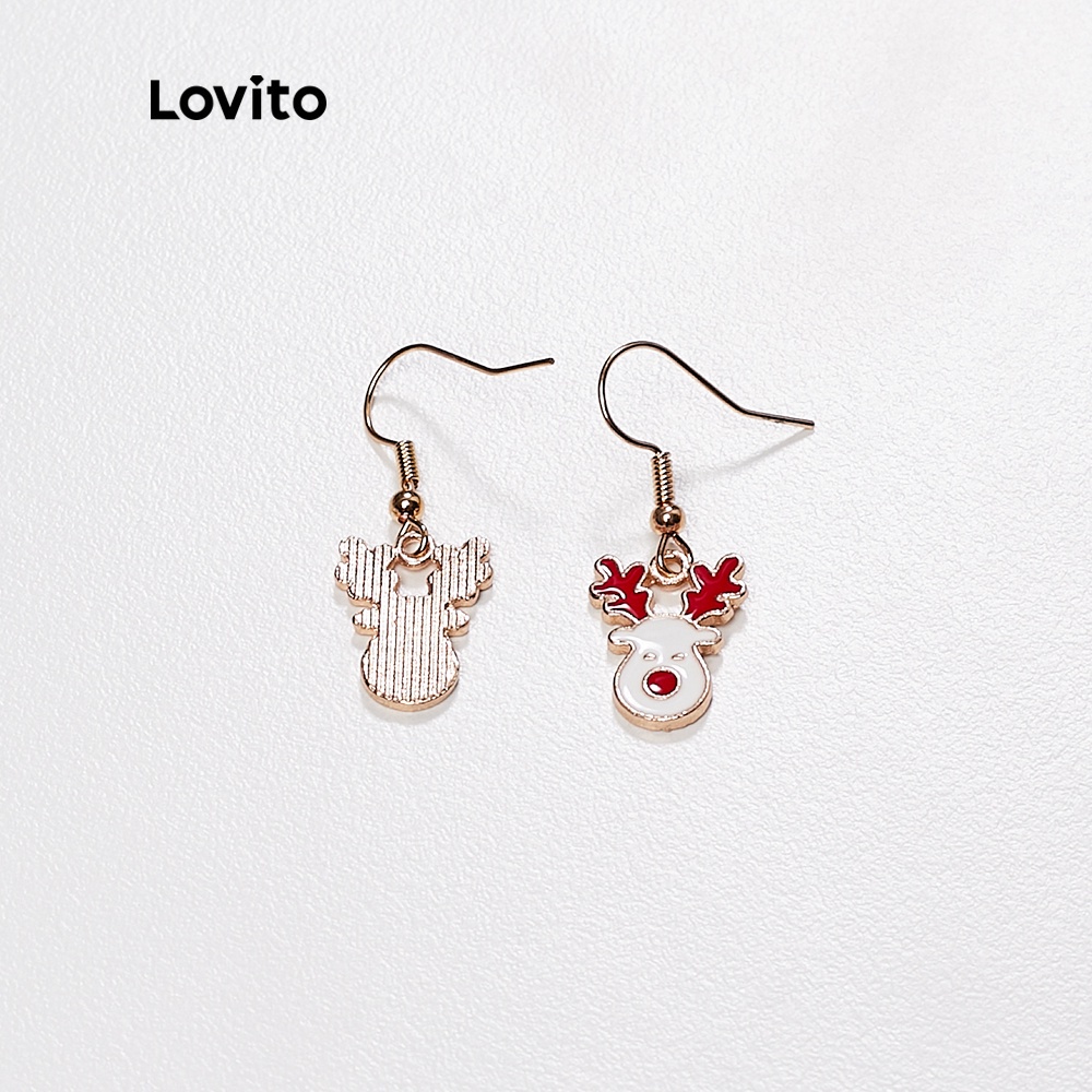 (Hàng có sẵn) Lovito Khuyên tai hình tuần lộc 2/người tuyết 1/vớ/cây thông 2 bằng hợp kim phong cách Giáng sinh A07016