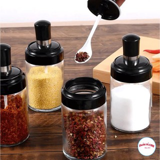Lọ đựng gia vị thủy tinh kèm thìa thông minh - Hũ đựng gia vị, nước mắm trong suốt thìa kèm nắp tiện lợi 01477