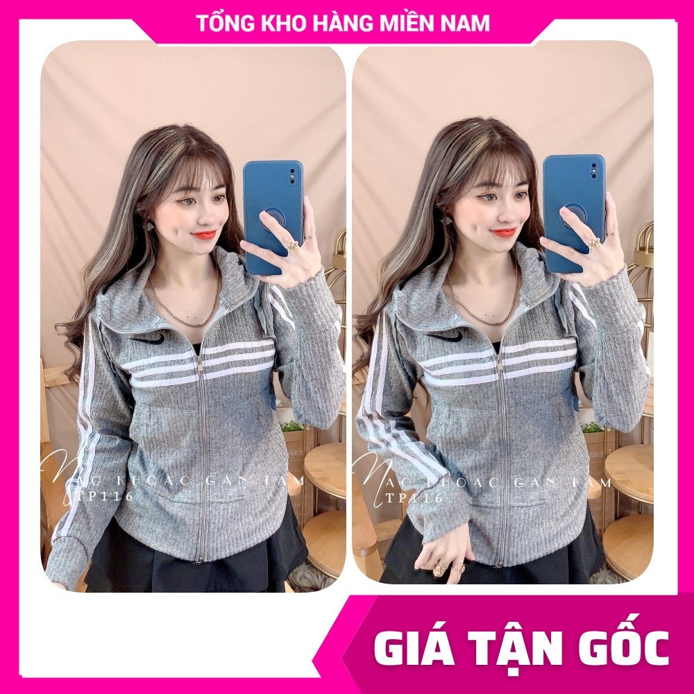 Áo khoác chống nắng nữ có nón chất thun gân mềm mát co giãn thêu chữ thương hiệu dễ thương TP116