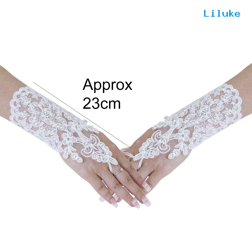 Đôi Găng Tay Ren Đính Hạt Thời Trang Cho Nữ