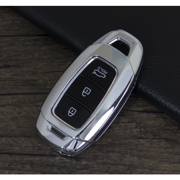 Ốp khoá Smartkey Accent, Kona, Santafe Hyundai Kim Loại Sáng Bóng