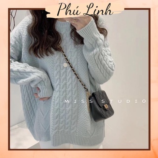 MS841 Áo len nữ cổ tròn vặn thừng dáng lỡ Hàn Quốc