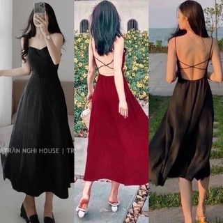 Đầm maxi hai dây hở lưng