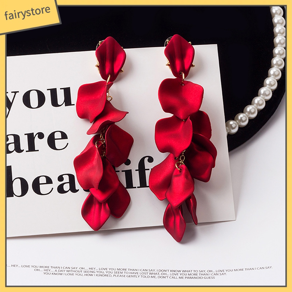 Khuyên tai dáng dài mặt hình hoa hồng phong cách vintage đẹp mắt