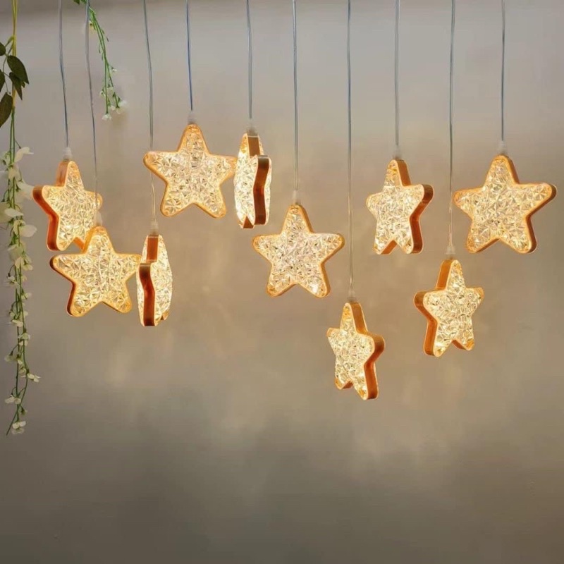 Đèn Led ngôi sao bộ 10 cái treo thả chùm trang trí , Đèn chùm led ngôi sao trang trí , Dây Đèn Led ngôi sao Huydecor