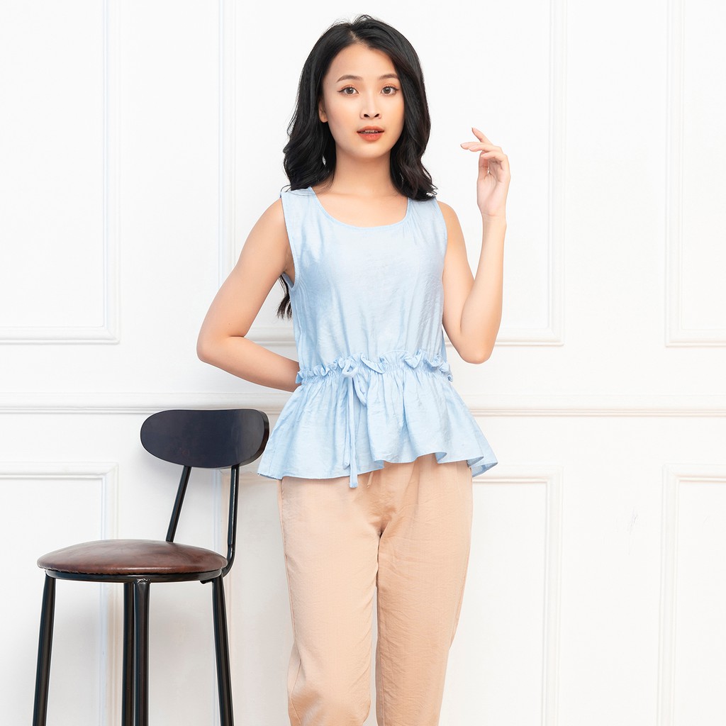 Áo đũi lụa sát nách Vicci cao cấp màu Xanh