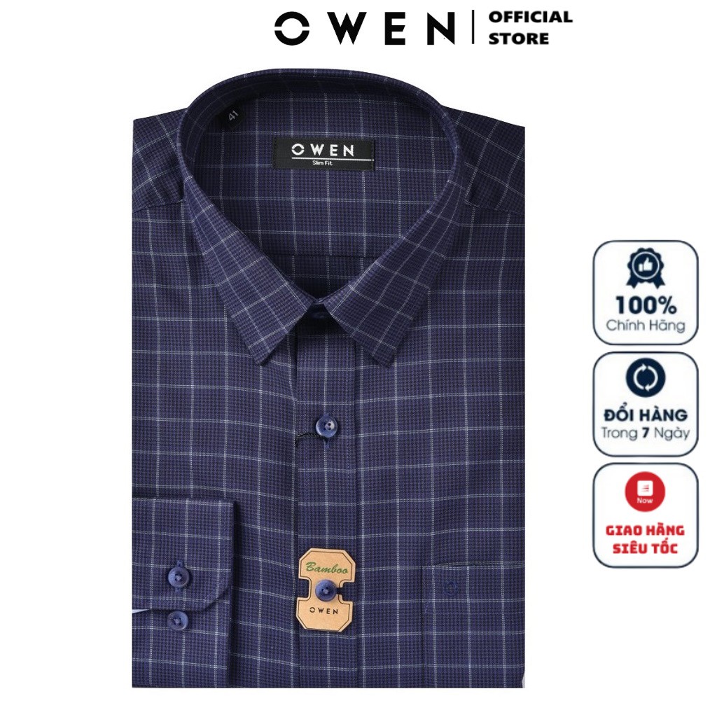 Áo Sơ Mi Nam Tay Dài Owen AS20887DT Dáng Slim Fit Màu Kẻ Caro Nhỏ Xanh Tím Trắng