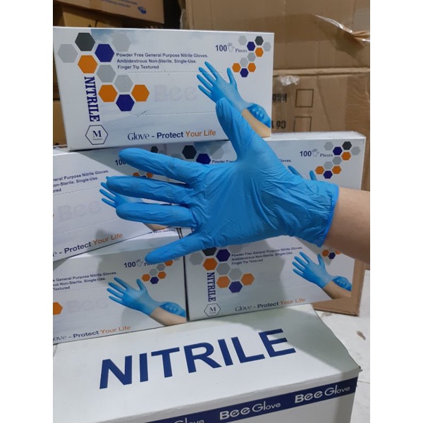 Găng Tay Nitrile Xanh,Trắng Không Bột Bee Gloves 100c (50 đôi) 23cm Dày 0.05mm Chế Biến Thực Phẩm, Xăm, Nha Khoa Spa