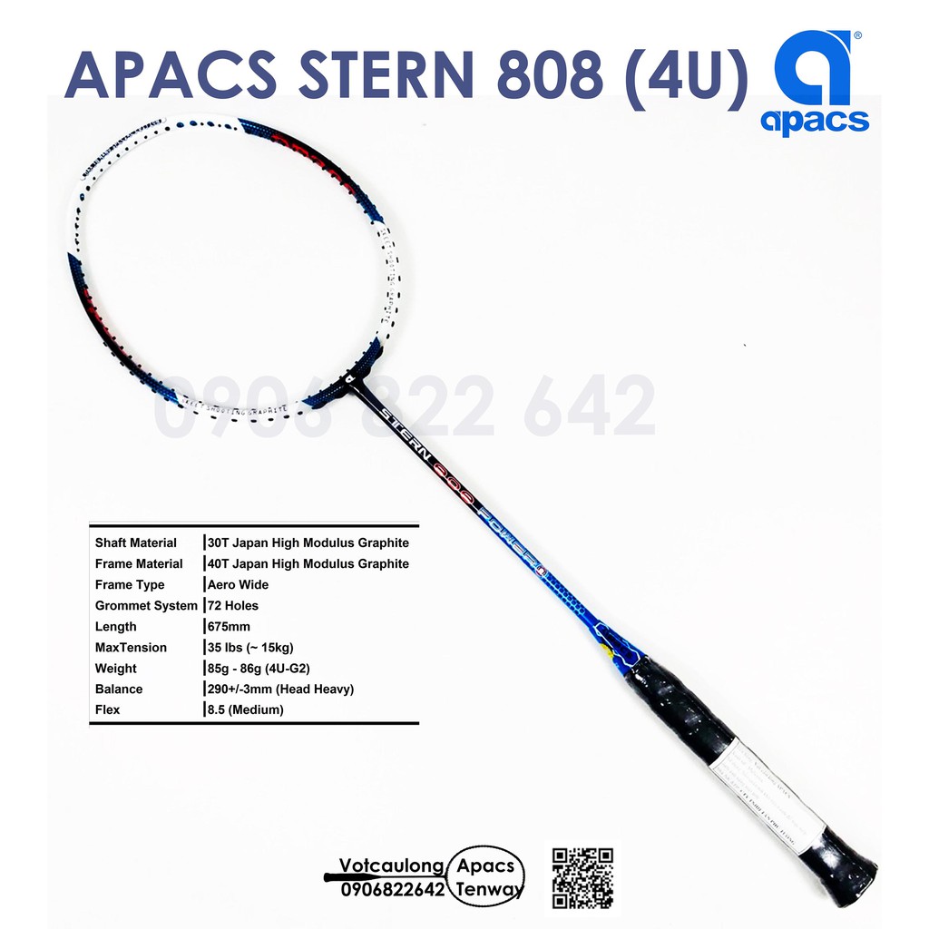 [Vợt cầu lông Apacs Stern 808 - 4U] Thân to trợ lực, đập cầu chắc tay, độ bền cao