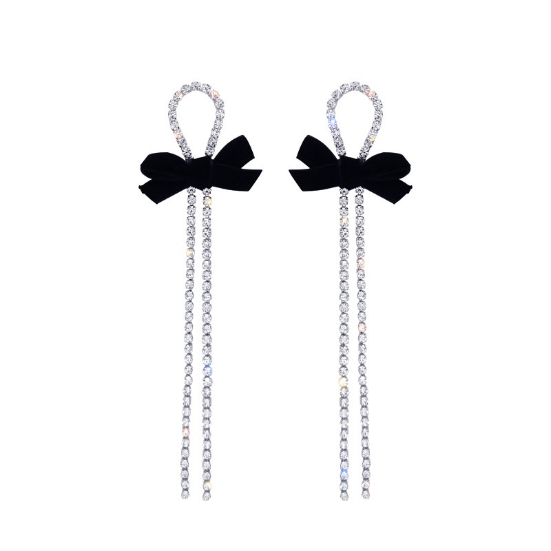 Bông Tai Hình Nơ Đính Đá Lấp Lánh Màu Đen Phong Cách Hàn Quốc Thời Trang Dự Tiệc Cho Nữ