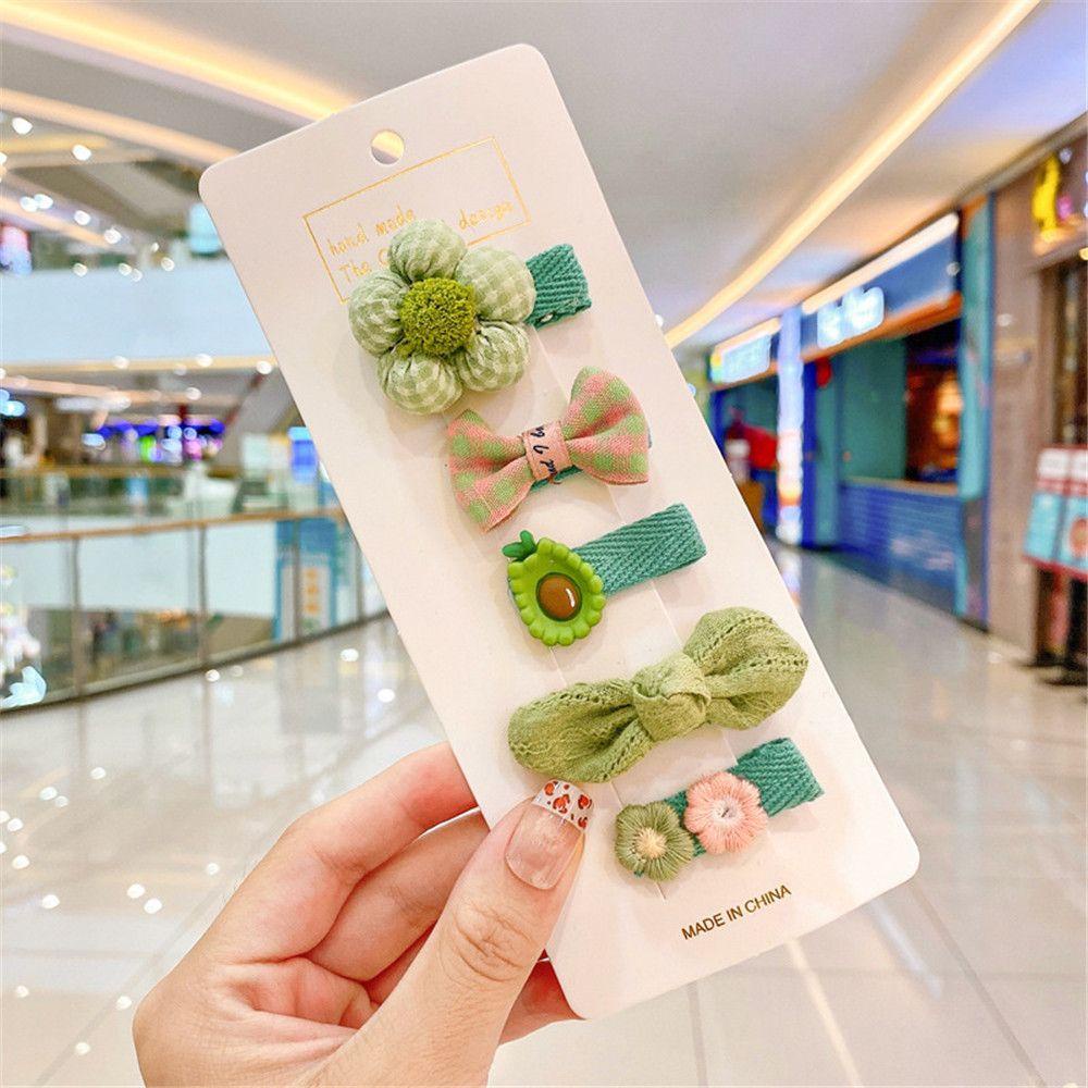 Bộ 5 Kẹp Tóc Đính Nơ / Hoa Xinh Xắn Cho Bé Gái